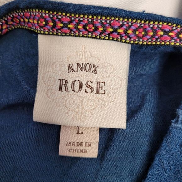 KNOX ROSE teal embroidered sleeveless tiered flowy blouse top L - Picture 6 of 9